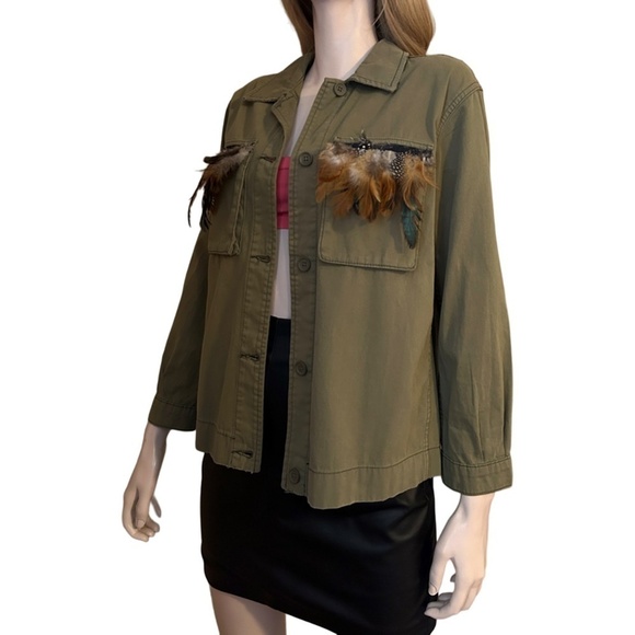 TOPSHOP Jacket Coat Plume Feathers Cotton Military Army Green Field Utility - Picture 3 of 15